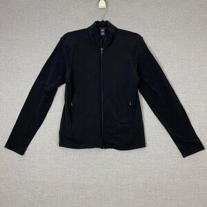 GAP Stretch Athletic Jacket Sz Large Black Full Zip Running Warm Up Sport Jacket
